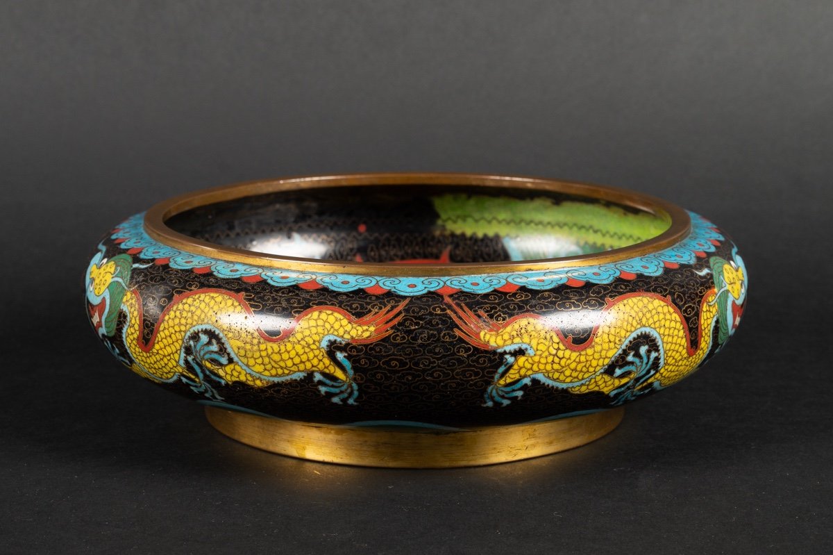 Coupe Cloisonnée Avec Dragons, Sig. Zhengde, Chine, Années 1920/30. -photo-1