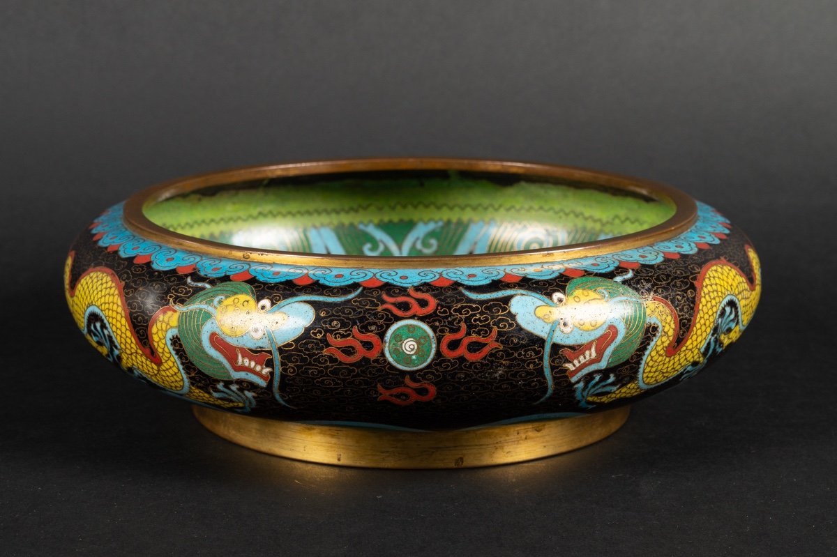 Coupe Cloisonnée Avec Dragons, Sig. Zhengde, Chine, Années 1920/30. -photo-2