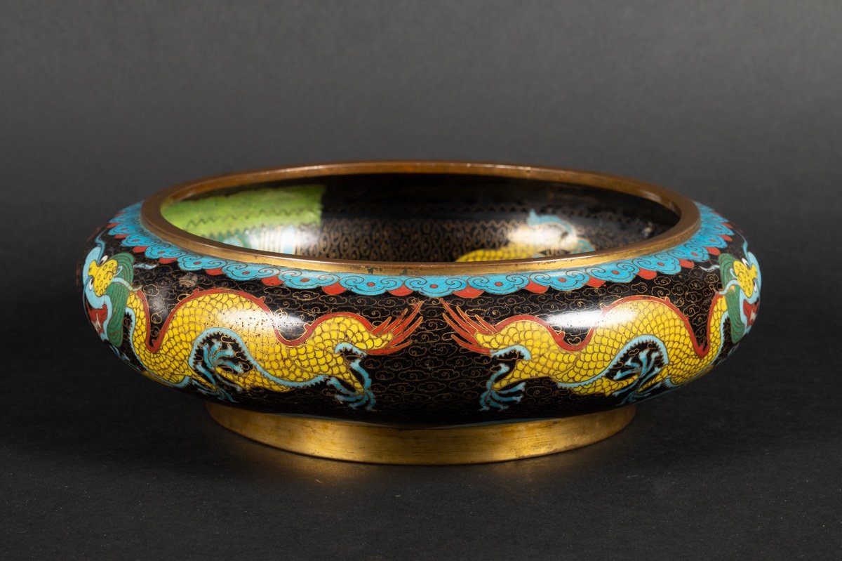 Coupe Cloisonnée Avec Dragons, Sig. Zhengde, Chine, Années 1920/30. -photo-3