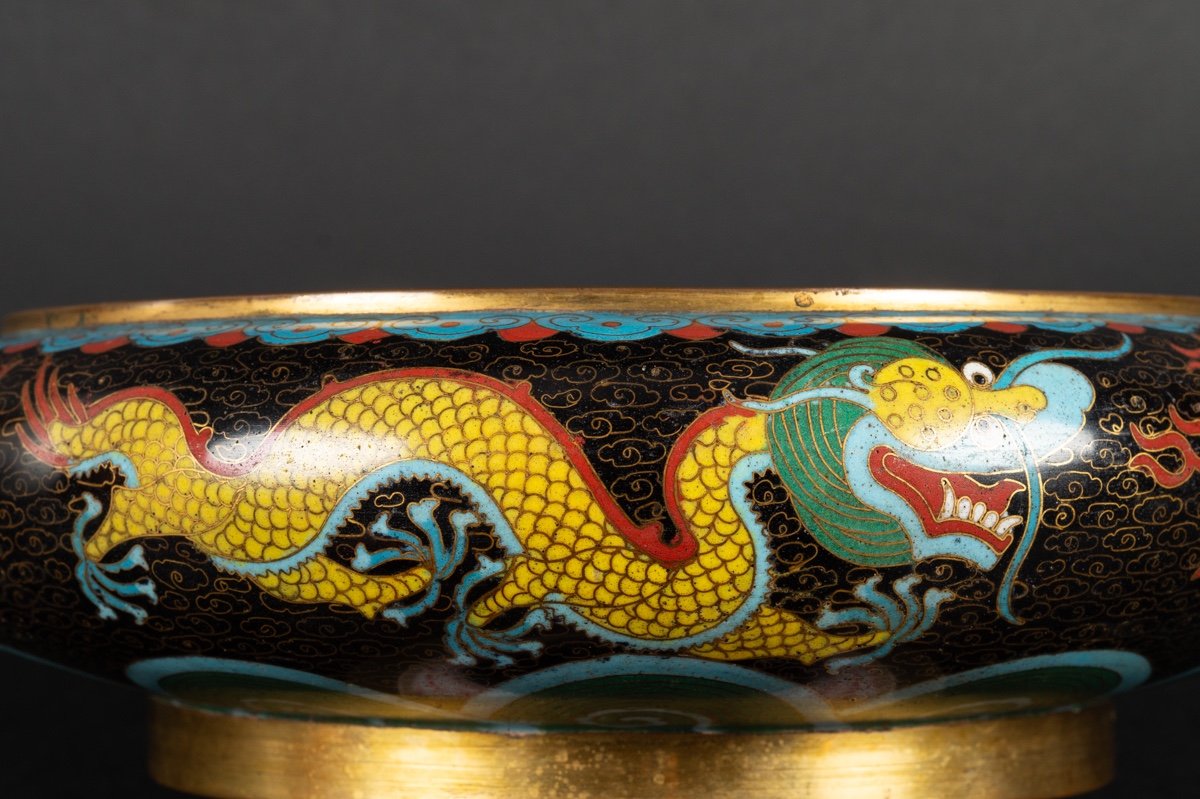 Coupe Cloisonnée Avec Dragons, Sig. Zhengde, Chine, Années 1920/30. -photo-4