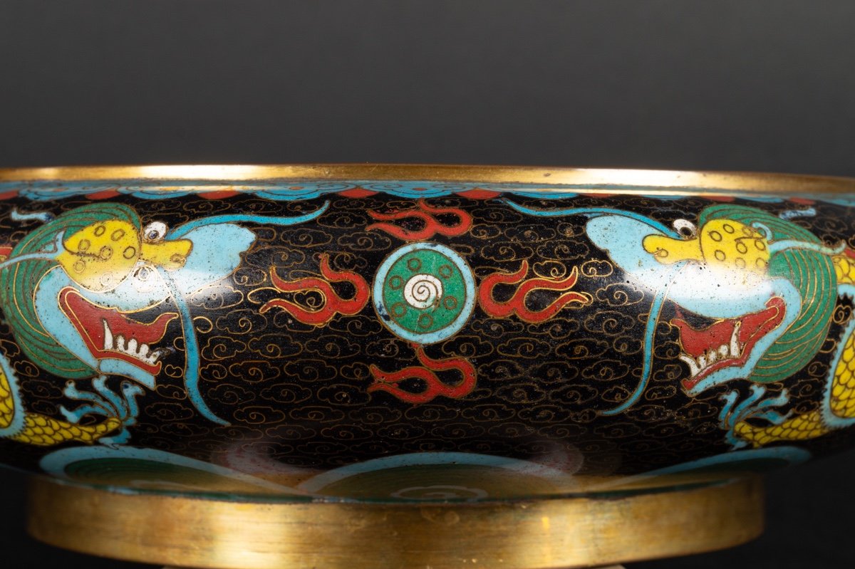 Coupe Cloisonnée Avec Dragons, Sig. Zhengde, Chine, Années 1920/30. -photo-5