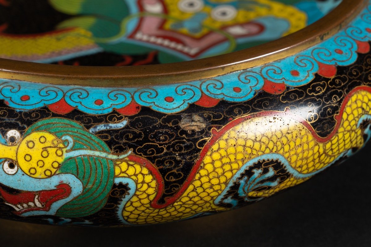 Coupe Cloisonnée Avec Dragons, Sig. Zhengde, Chine, Années 1920/30. -photo-6