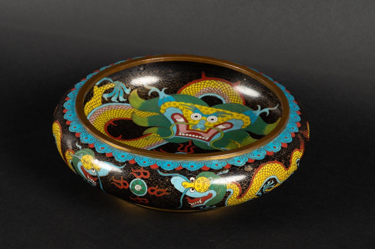 Coupe Cloisonnée Avec Dragons, Sig. Zhengde, Chine, Années 1920/30. 