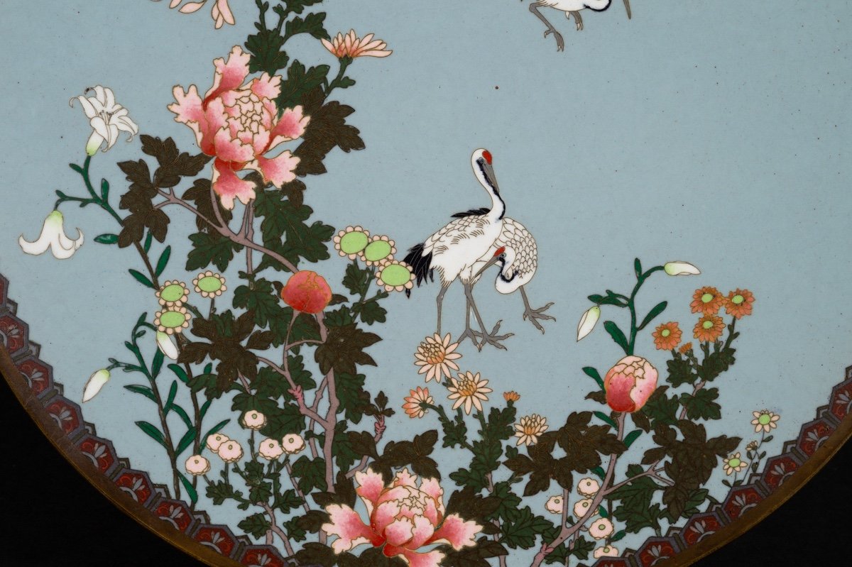 Plat à Grues, Cloisonné, Japon, ère Meiji (1868-1912).  -photo-1