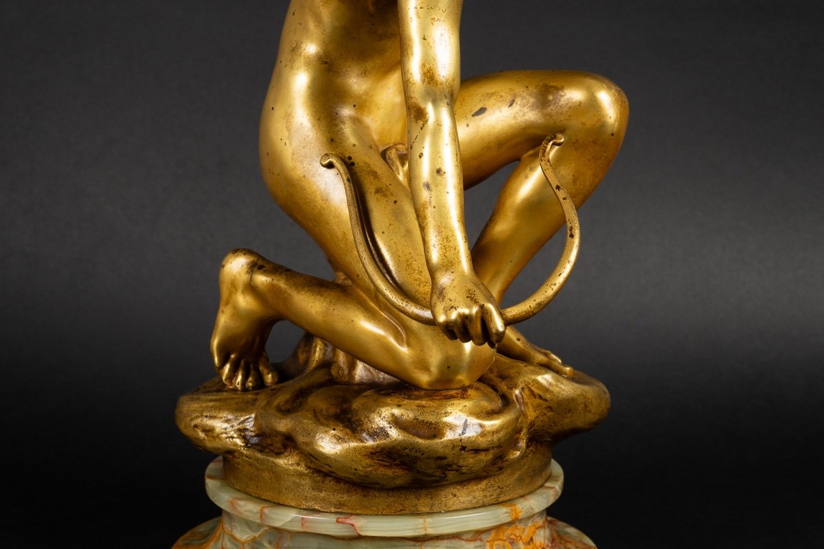 Cupid With A Bow, Laurent-honoré Marqueste, Gilded Bronze, Paris, Siot Decauville, 19th Century. -photo-5