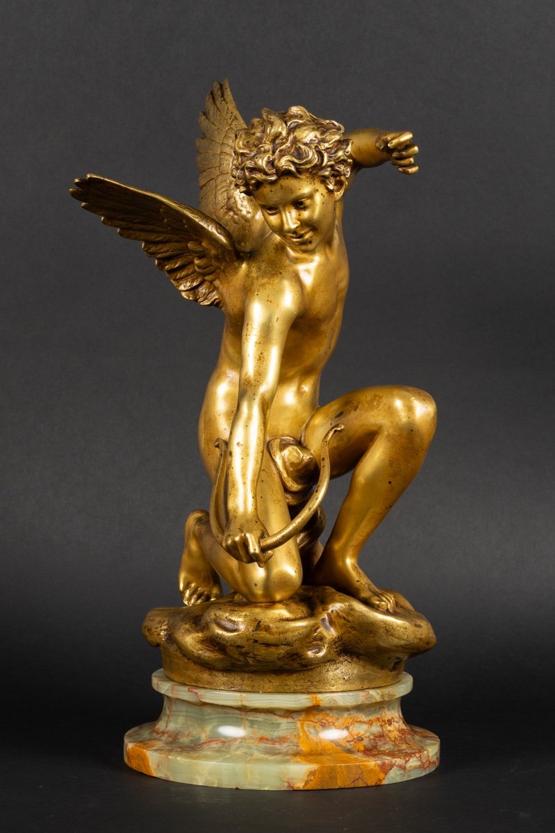 Cupid With A Bow, Laurent-honoré Marqueste, Gilded Bronze, Paris, Siot Decauville, 19th Century. 