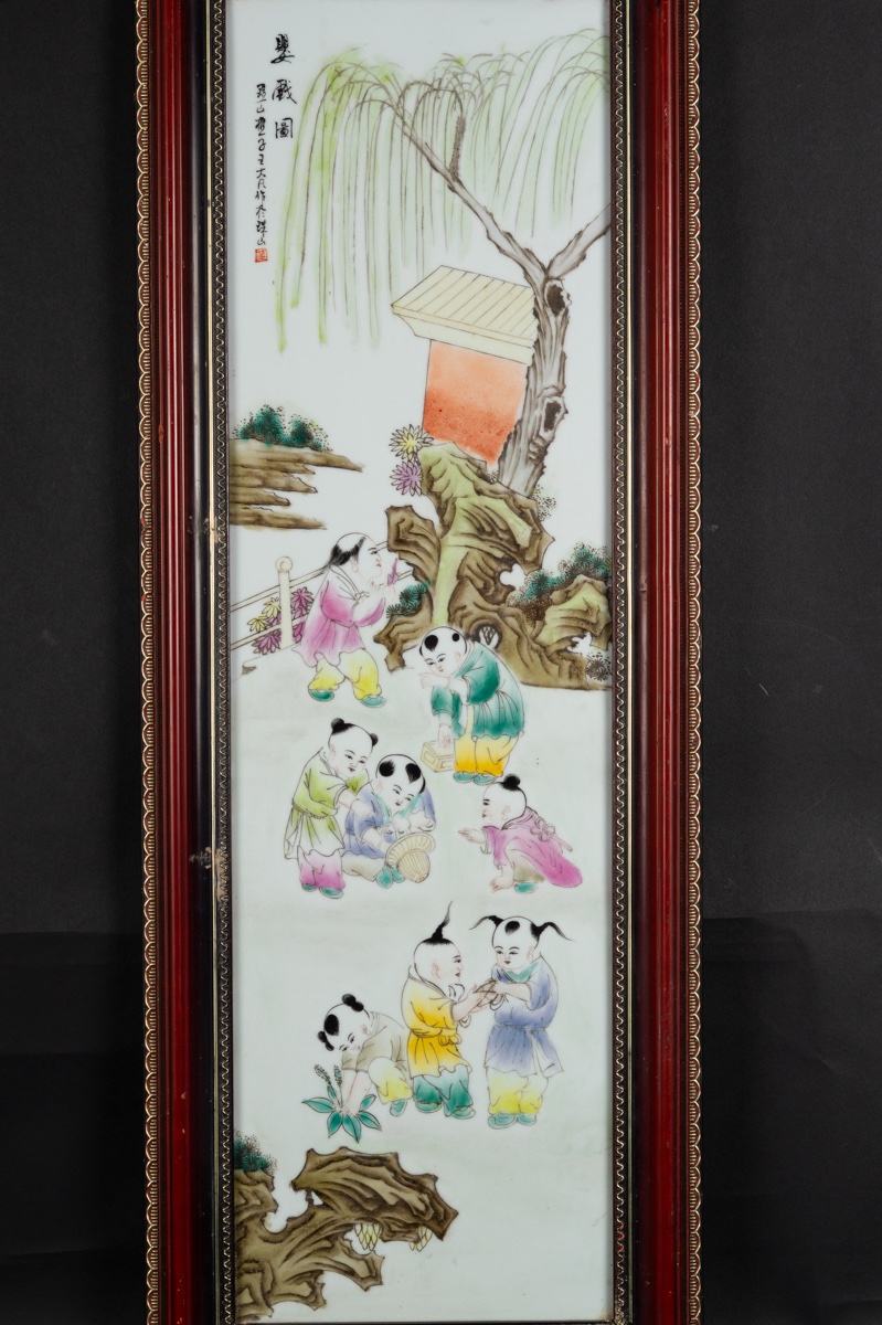 Porcelain Panel With Children, China, 20th Century.-photo-2