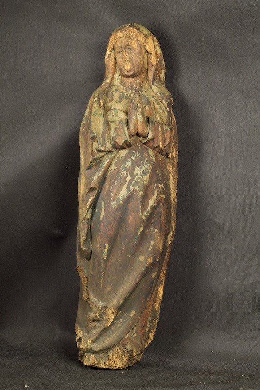 Sainte Vierge Marie, Gothique, 14e / 15e Siècle, Bois Polychrome  