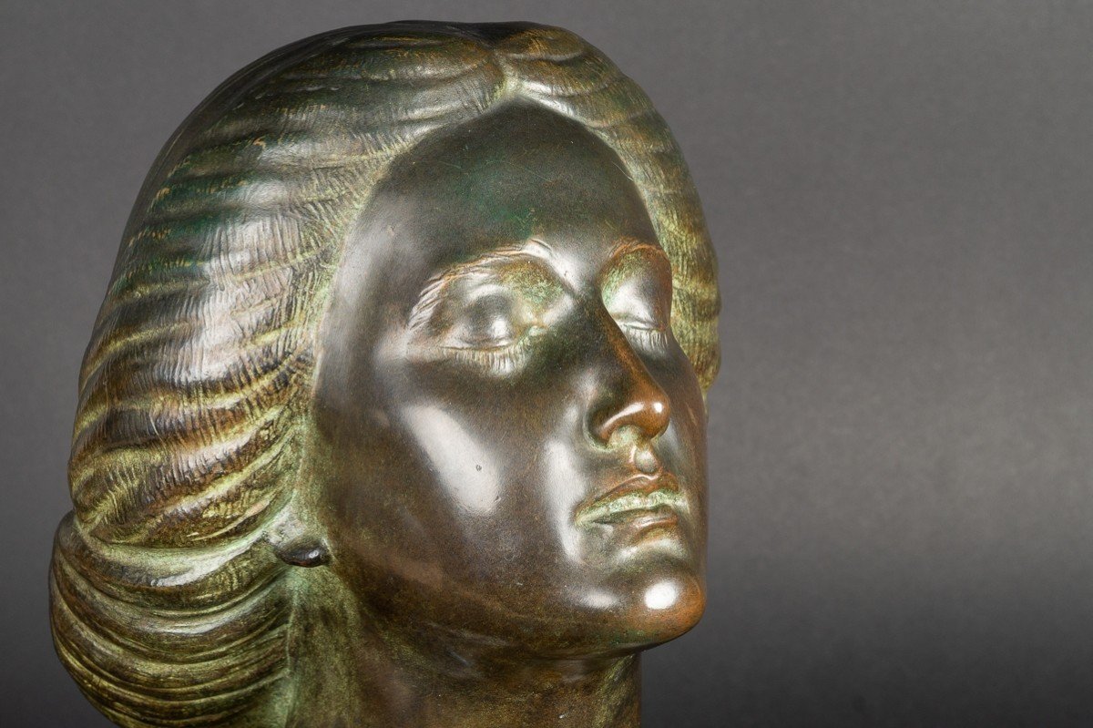 Bust Of Woman, Bronze, Léon Morice (1868-?), Alexis Rudier Founder-photo-1