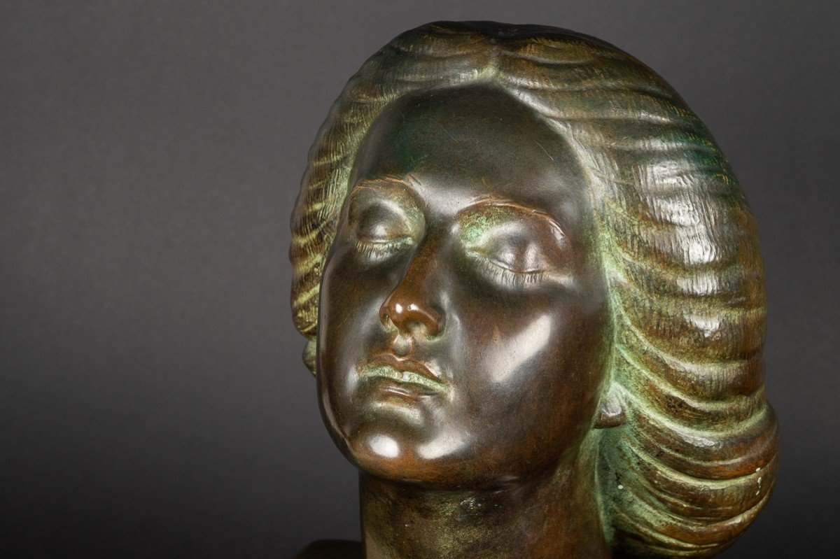 Bust Of Woman, Bronze, Léon Morice (1868-?), Alexis Rudier Founder-photo-2