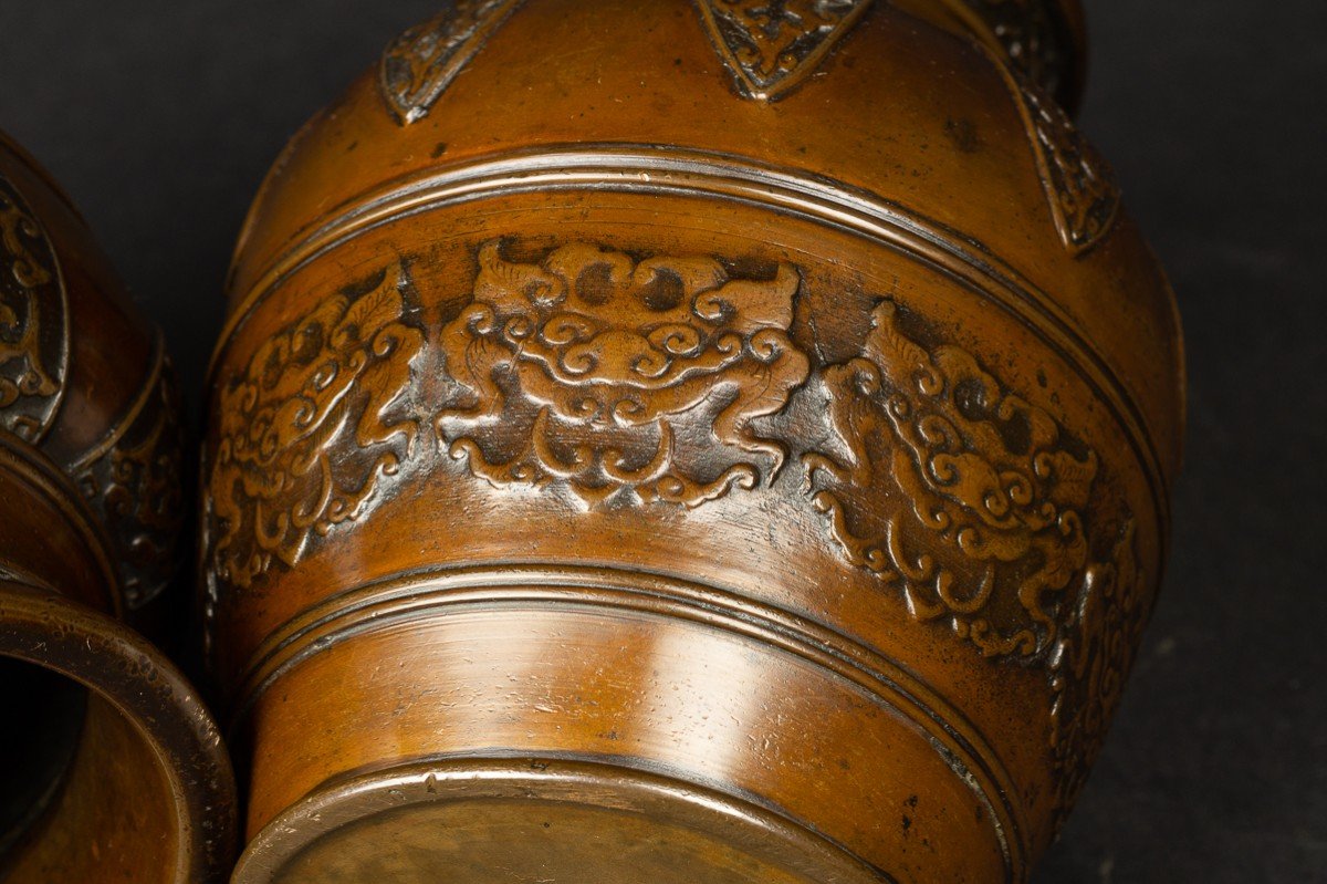 Paire De Vases, Bronze, Dynastie Qing, Chine, 19e Siècle  -photo-4