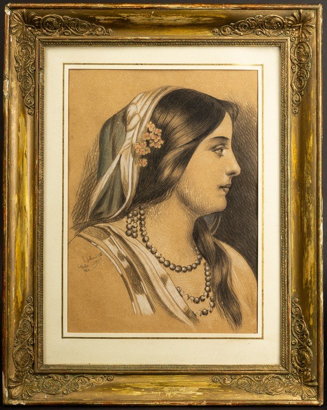 Portrait De Fille, Dessin, C. Jullemier, 1860-photo-2