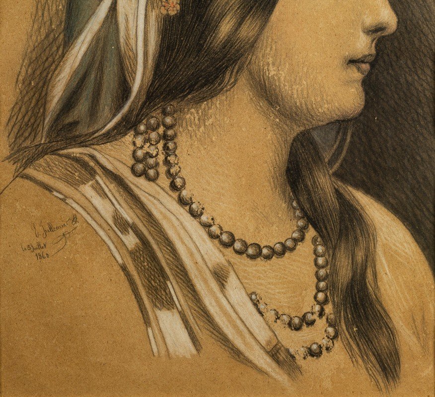 Portrait De Fille, Dessin, C. Jullemier, 1860-photo-4