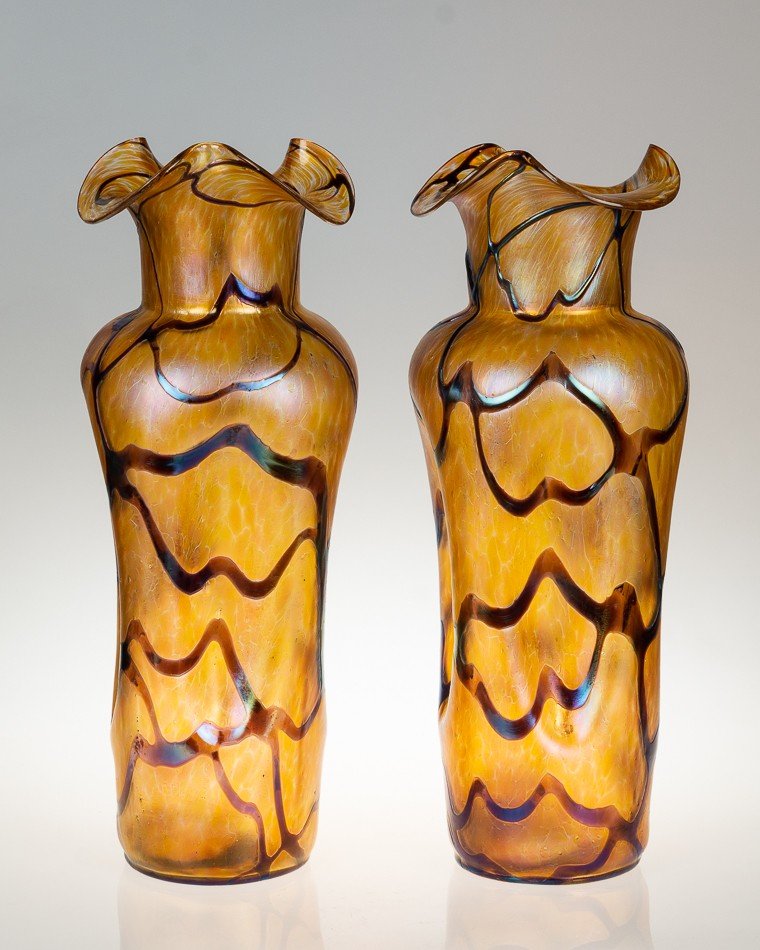 Paire De Grands Vases Irisé, Pampas, Kralik, Art Nouveau, Bohème, Vers 1900 -photo-2