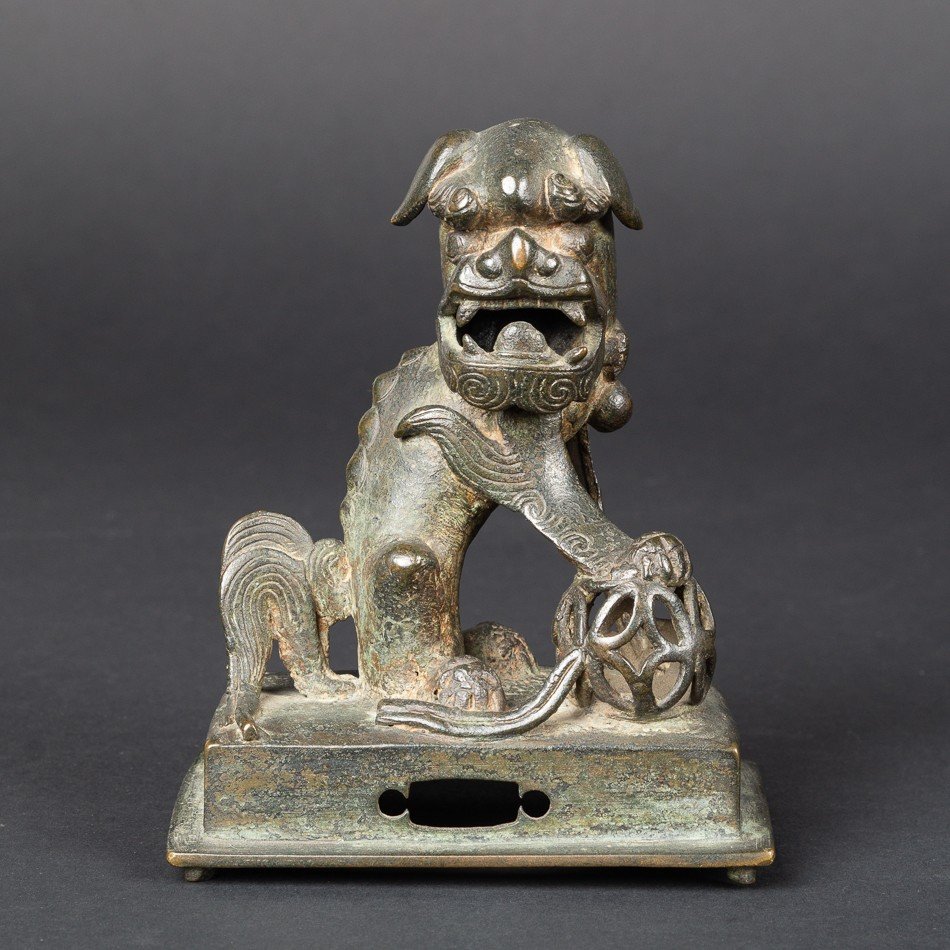  Brule Parfum Lion Bouddhiste - Fo Chien, Bronze Chine Dynastie Ming -photo-3