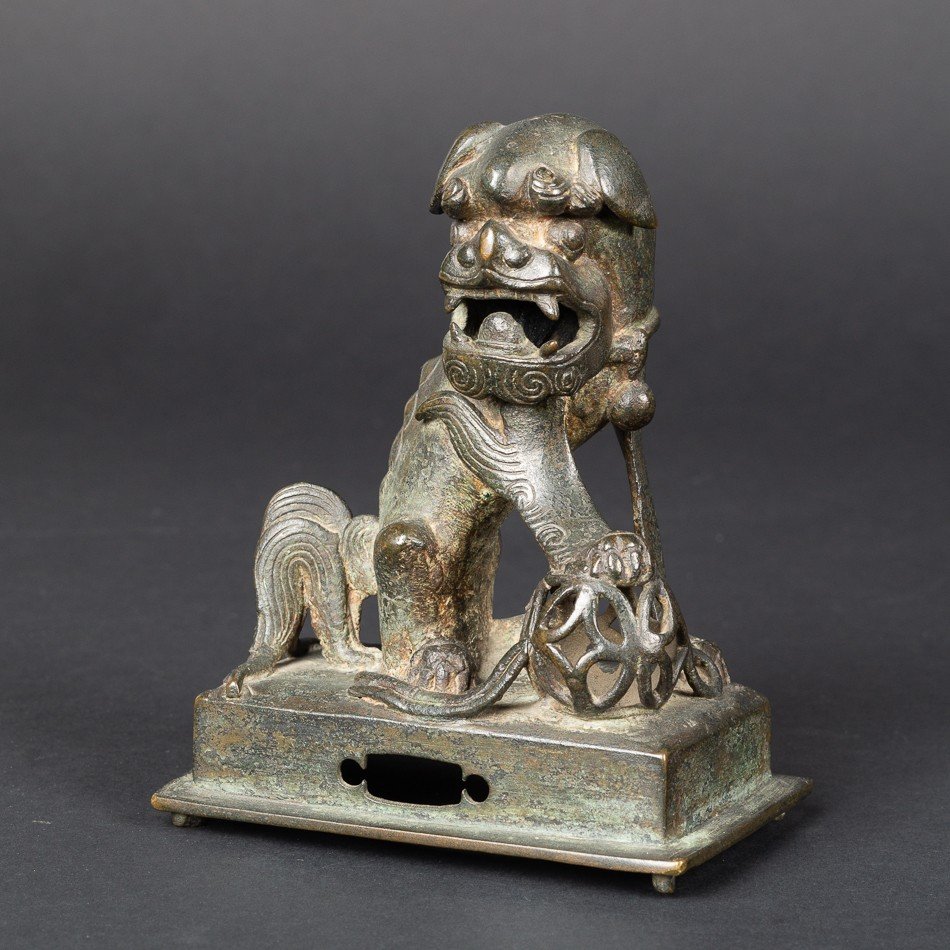  Brule Parfum Lion Bouddhiste - Fo Chien, Bronze Chine Dynastie Ming -photo-4