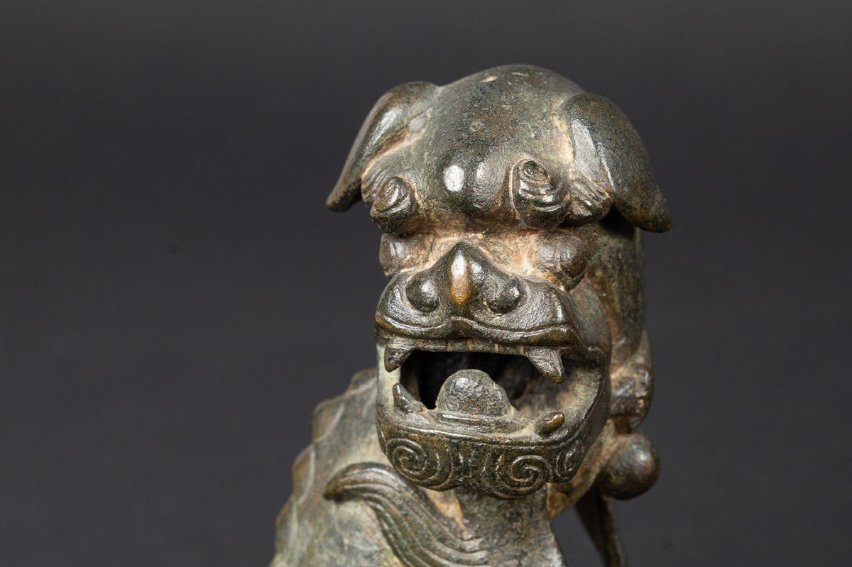  Brule Parfum Lion Bouddhiste - Fo Chien, Bronze Chine Dynastie Ming -photo-3