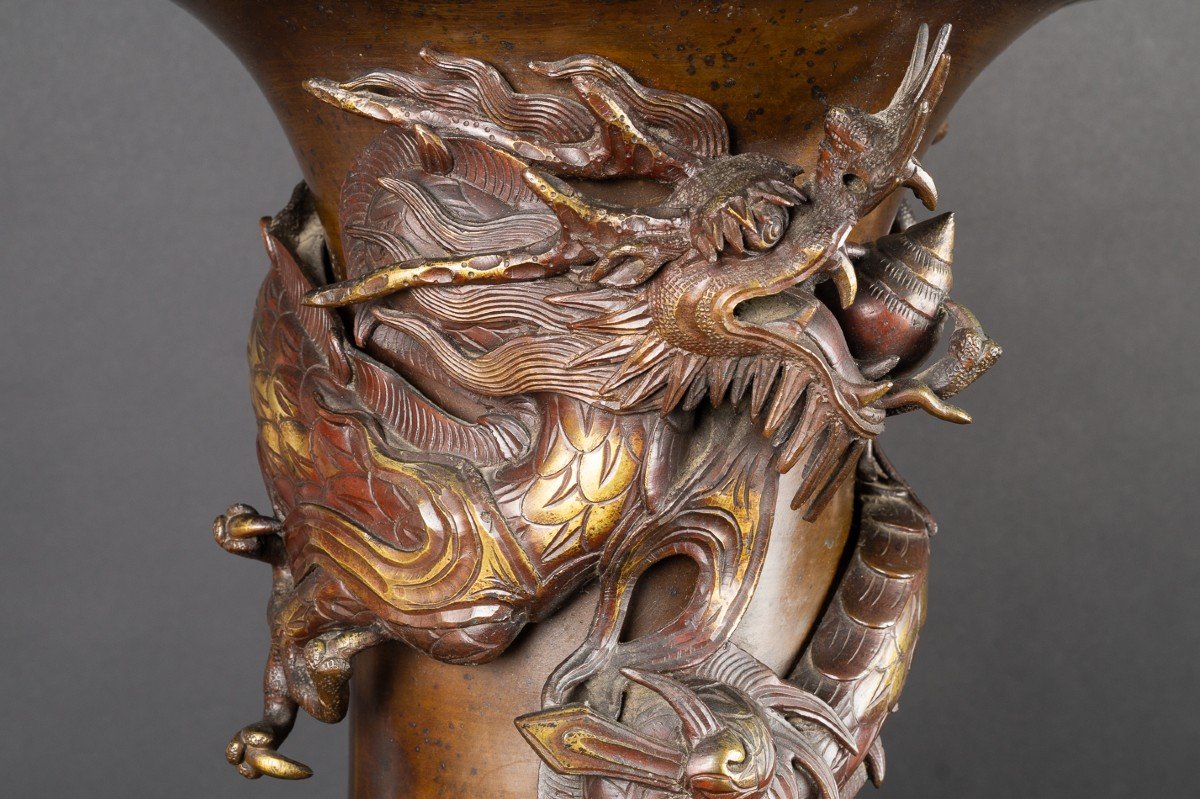 Grand Vase Avec Dragon Et Phénix, ère Meiji Japon 19e Siècle -photo-1