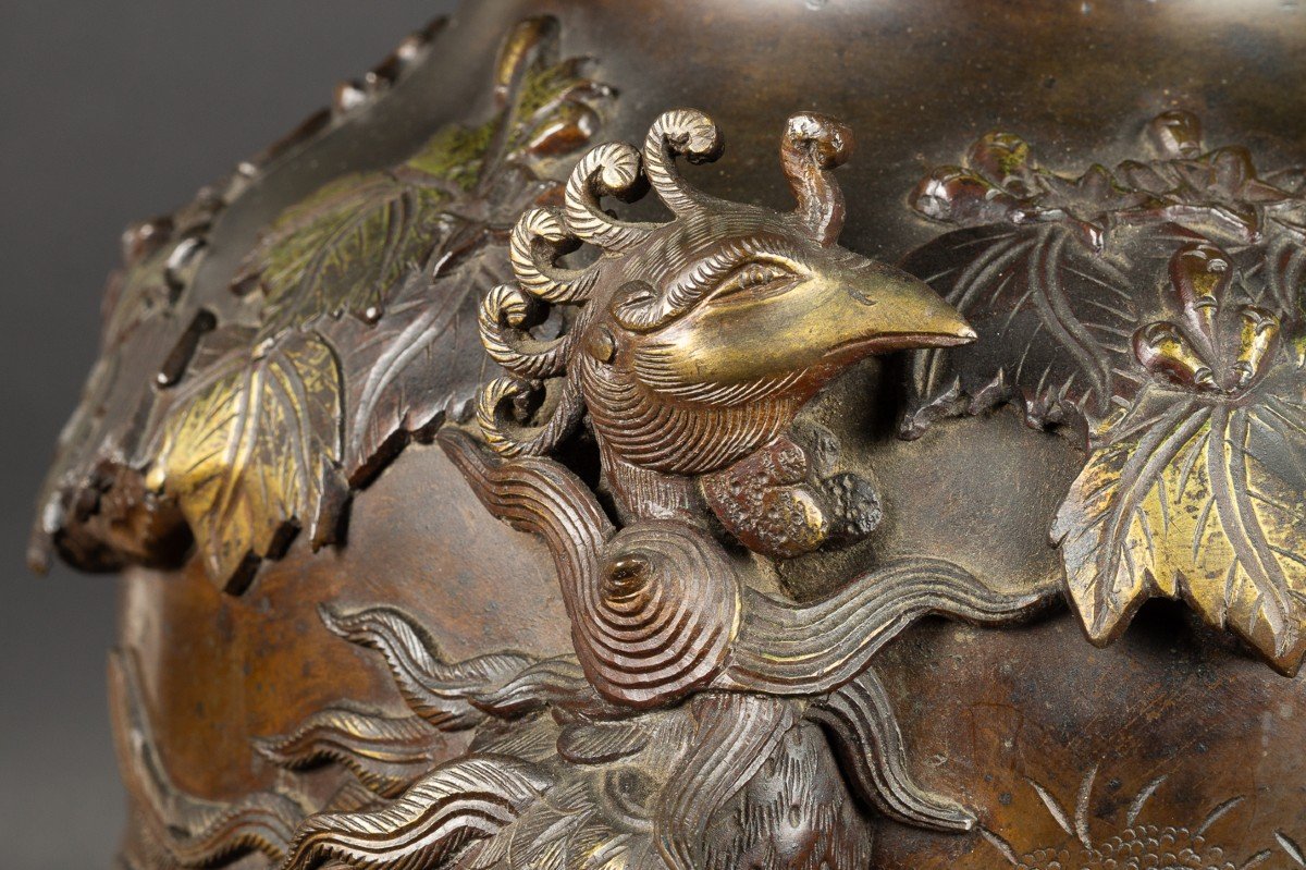 Grand Vase Avec Dragon Et Phénix, ère Meiji Japon 19e Siècle -photo-3