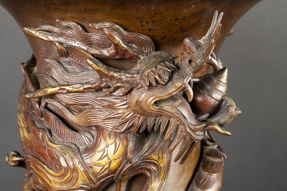 Grand Vase Avec Dragon Et Phénix, ère Meiji Japon 19e Siècle -photo-4