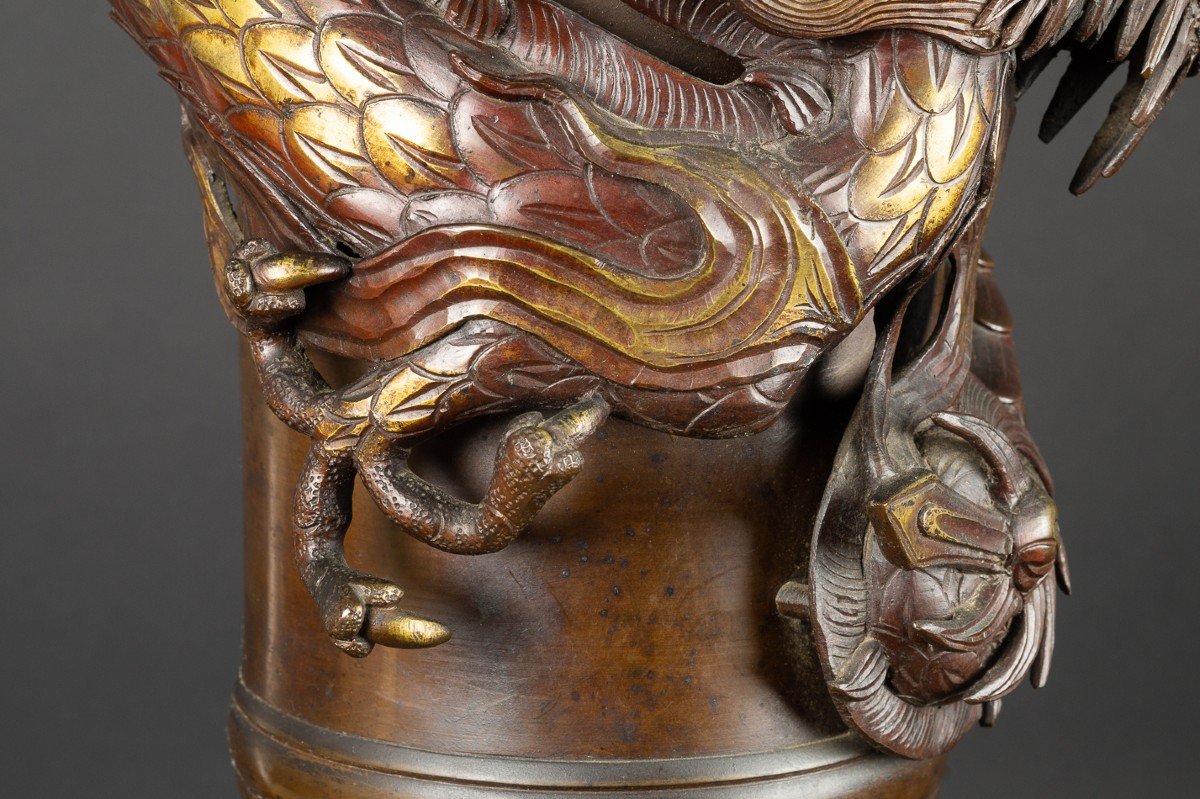 Grand Vase Avec Dragon Et Phénix, ère Meiji Japon 19e Siècle -photo-5