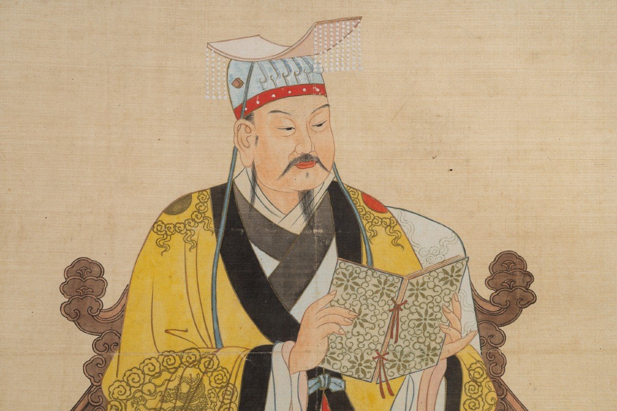 Empereur Chinois, Aquarelle Sur Toile, Chine, Dynastie Des Qing (1644-1912) -photo-1