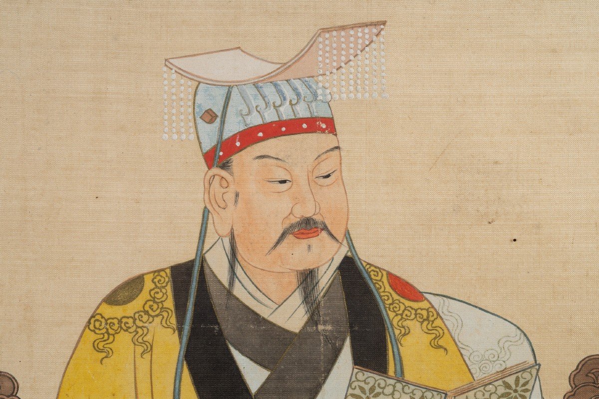 Empereur Chinois, Aquarelle Sur Toile, Chine, Dynastie Des Qing (1644-1912) -photo-2