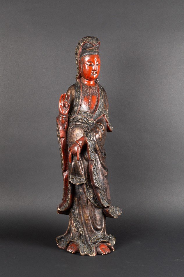 Guanyin, Chine, dynastie Qing, XVIIe/XVIIIe siècle, bois polychrome.  -photo-2