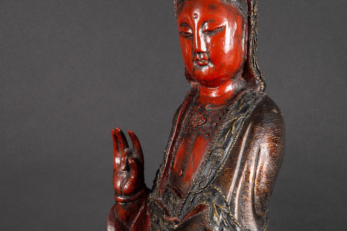 Guanyin, Chine, dynastie Qing, XVIIe/XVIIIe siècle, bois polychrome.  -photo-6