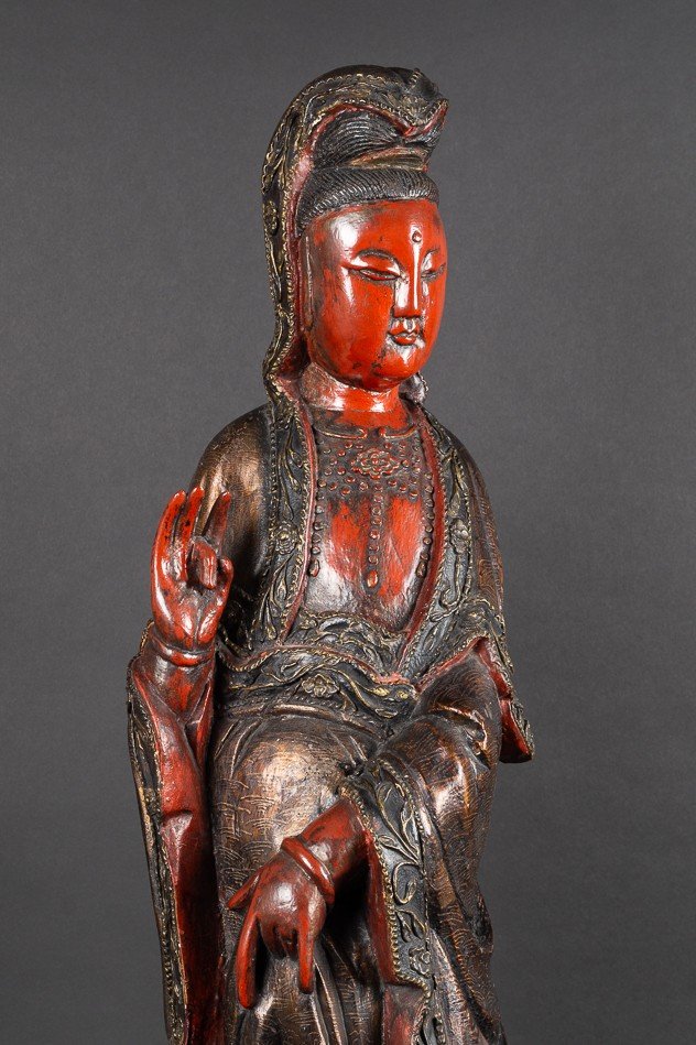 Guanyin, Chine, dynastie Qing, XVIIe/XVIIIe siècle, bois polychrome.  