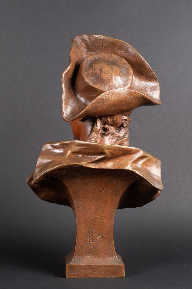 Buste De Dame à Chapeau, Émile Pinedo (1840-1916), Bronze, France, Fin Du XIXe Siècle. -photo-4