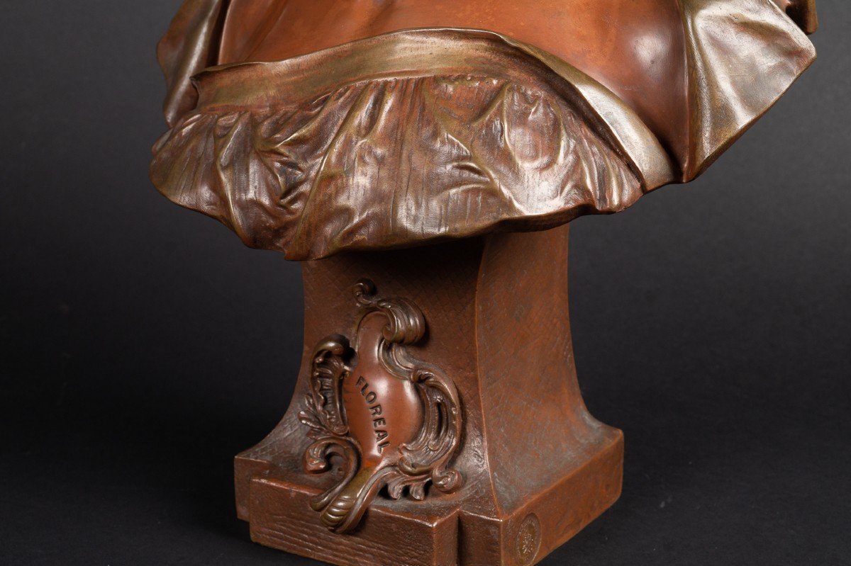 Buste De Dame à Chapeau, Émile Pinedo (1840-1916), Bronze, France, Fin Du XIXe Siècle. -photo-5