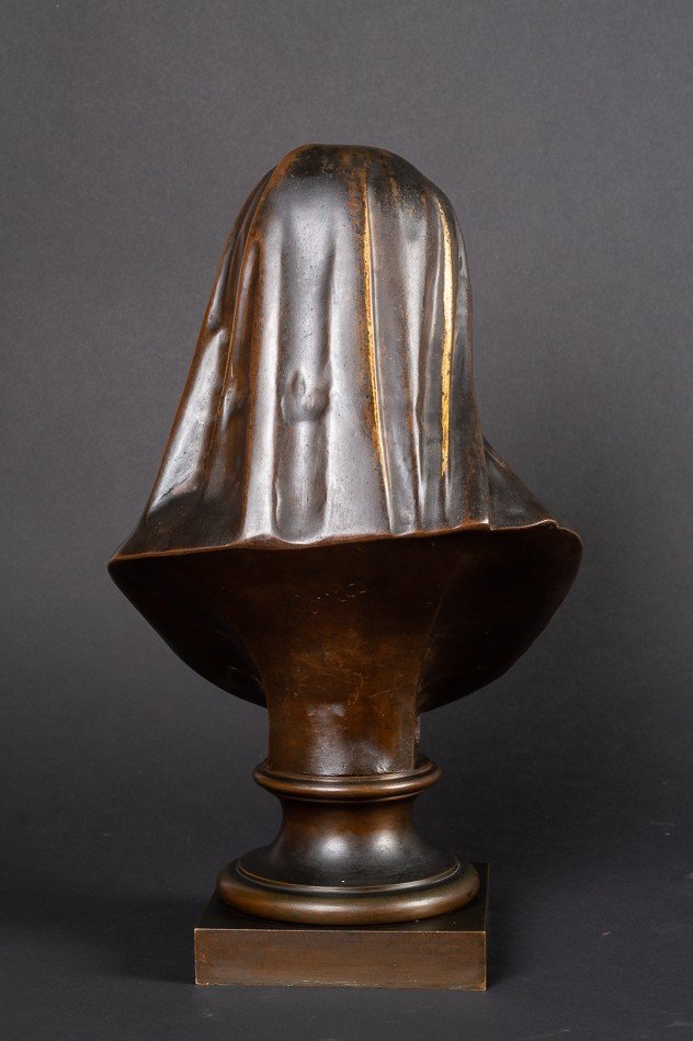 Bust Of The Virgin, "roma", Société Des Bronzes De Paris, Late 19th Century-photo-1