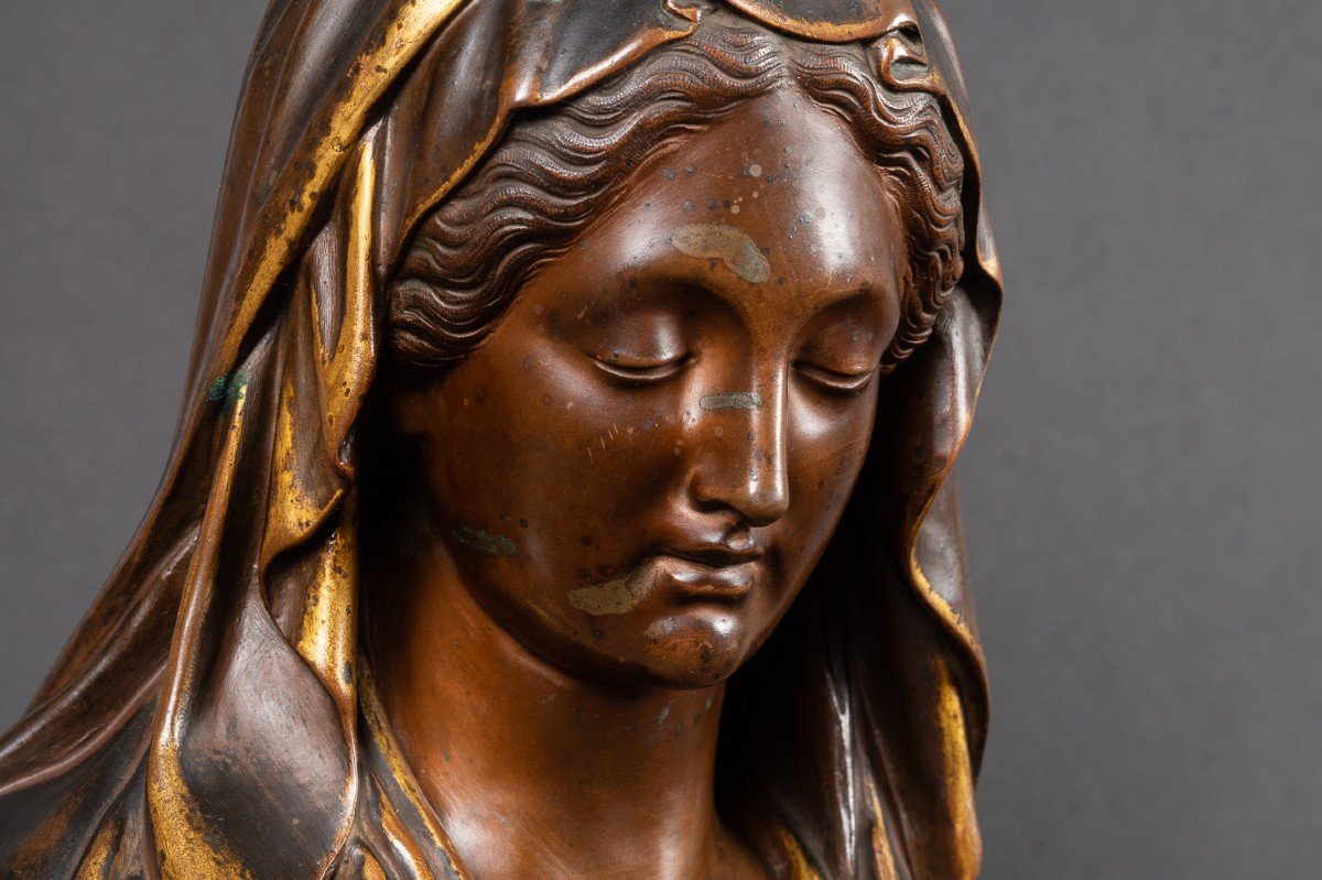 Bust Of The Virgin, "roma", Société Des Bronzes De Paris, Late 19th Century-photo-3