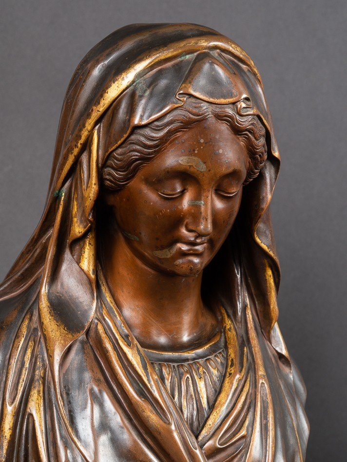 Bust Of The Virgin, "roma", Société Des Bronzes De Paris, Late 19th Century