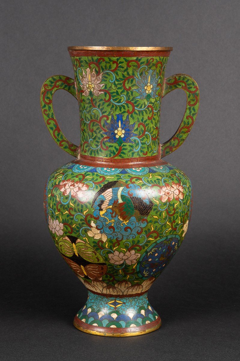 Vase Cloisonné Avec Phénix (fenghuang), Chine, Dynastie Qing, XVIIIe / XIXe Siècle. -photo-3