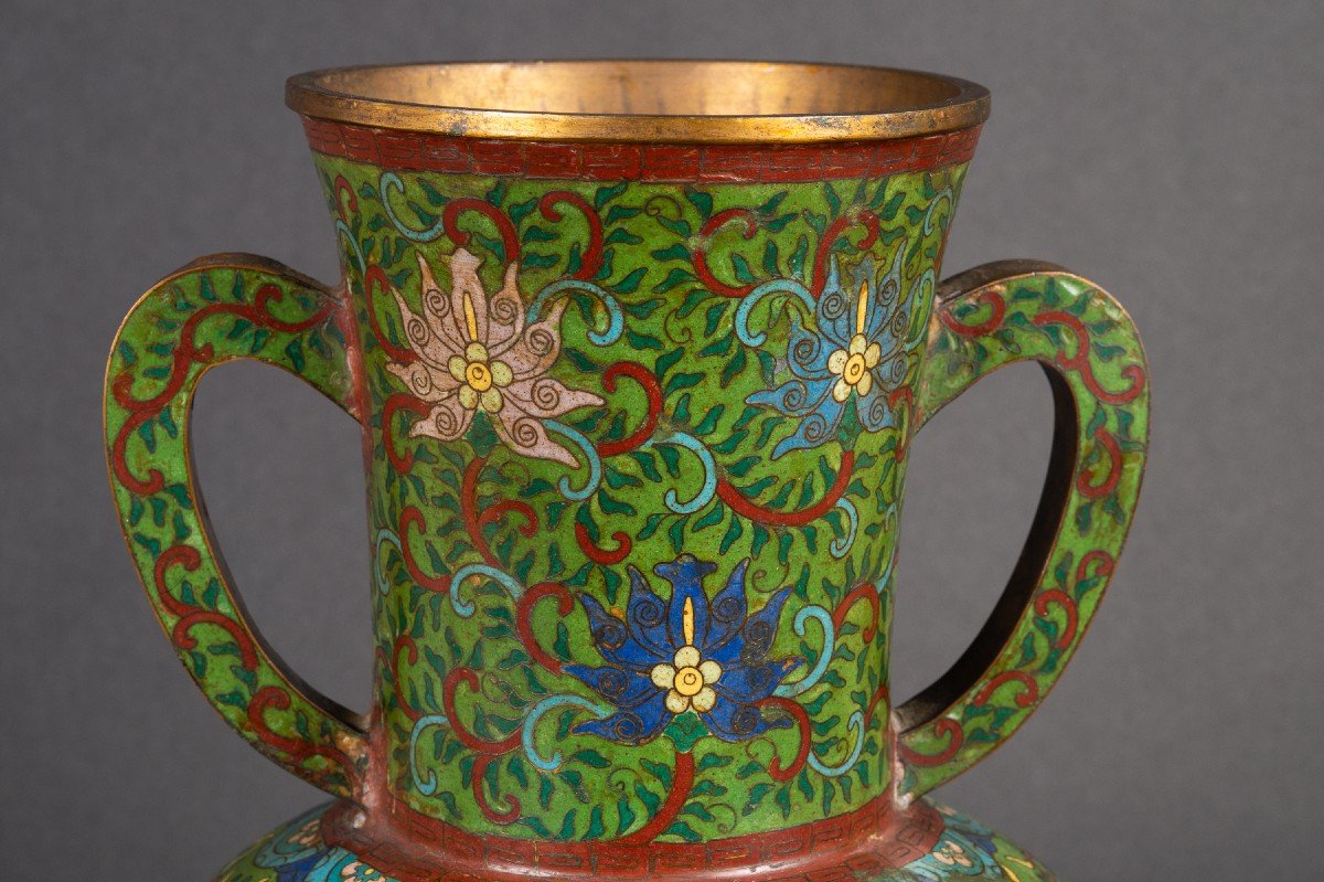 Vase Cloisonné Avec Phénix (fenghuang), Chine, Dynastie Qing, XVIIIe / XIXe Siècle. -photo-1