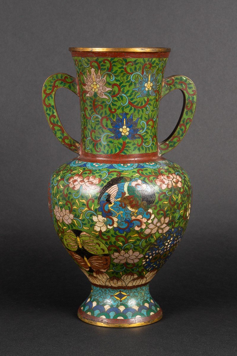 Vase Cloisonné Avec Phénix (fenghuang), Chine, Dynastie Qing, XVIIIe / XIXe Siècle. 