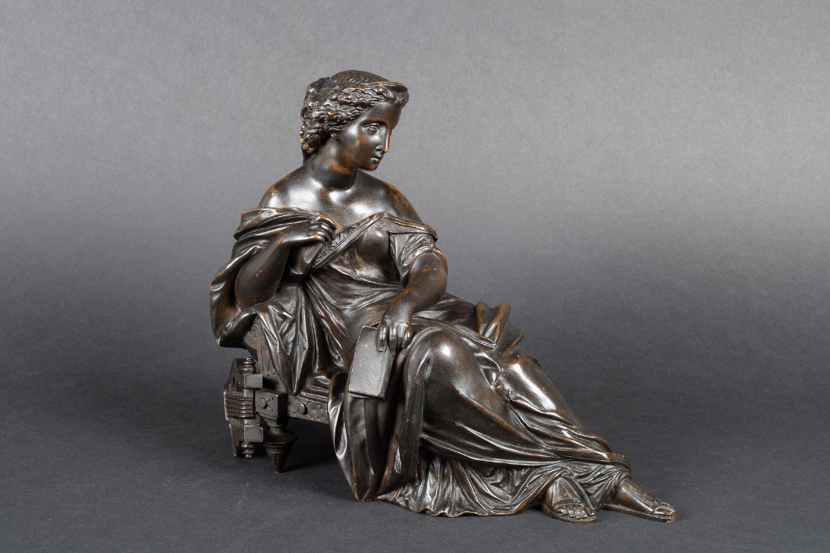 Erato - Muse Of Love Poetry, Bronze, François Mage (?-1910), France, 19th Century-photo-2