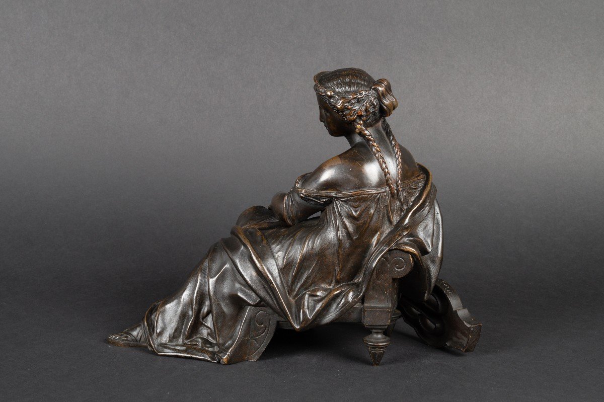 Erato - Muse Of Love Poetry, Bronze, François Mage (?-1910), France, 19th Century-photo-4