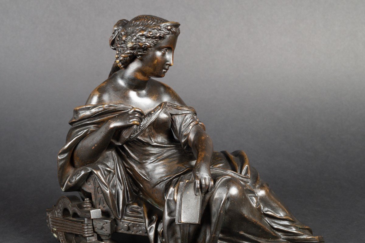 Erato - Muse Of Love Poetry, Bronze, François Mage (?-1910), France, 19th Century-photo-1