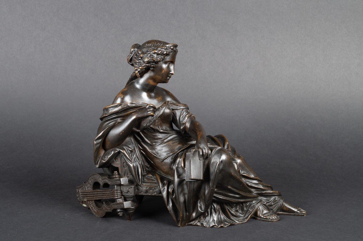 Erato - Muse Of Love Poetry, Bronze, François Mage (?-1910), France, 19th Century