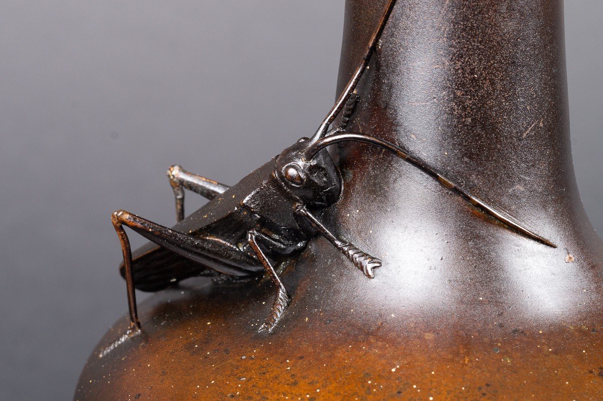 Vase Avec Sauterelle, Bronze, Japon, ère Meiji (1868-1912)-photo-4