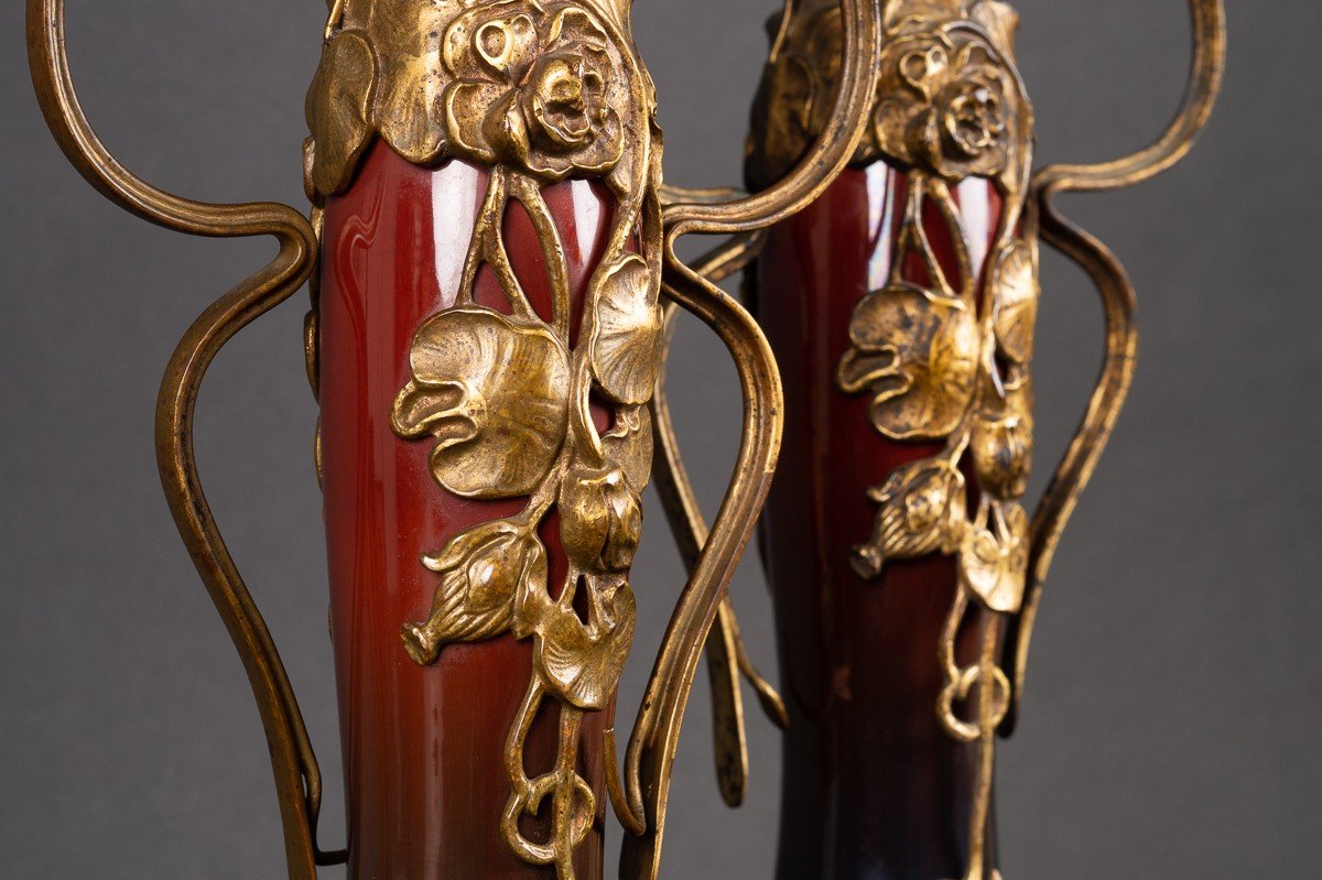 Pair Of Vases, Art Nouveau, Ceramic And Gilt Bronze, Germany?, Circa 1900.-photo-6