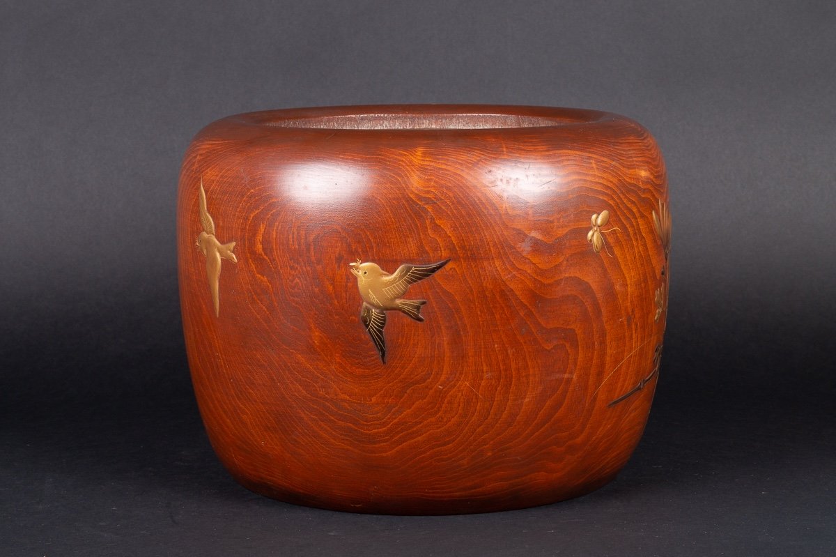 Hibachi In Lacquered Wood Keyaki (elm), Japan, Early. Twentieth Century-photo-3