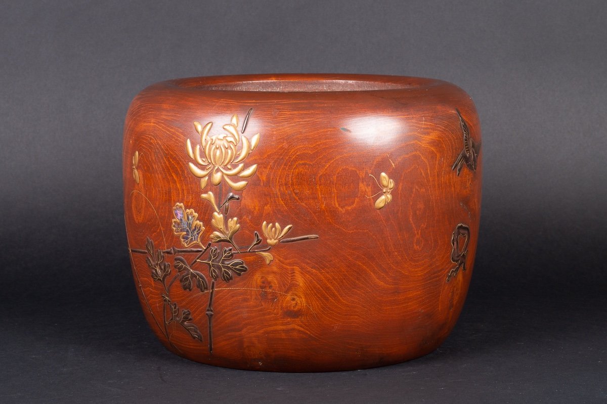 Hibachi In Lacquered Wood Keyaki (elm), Japan, Early. Twentieth Century-photo-1