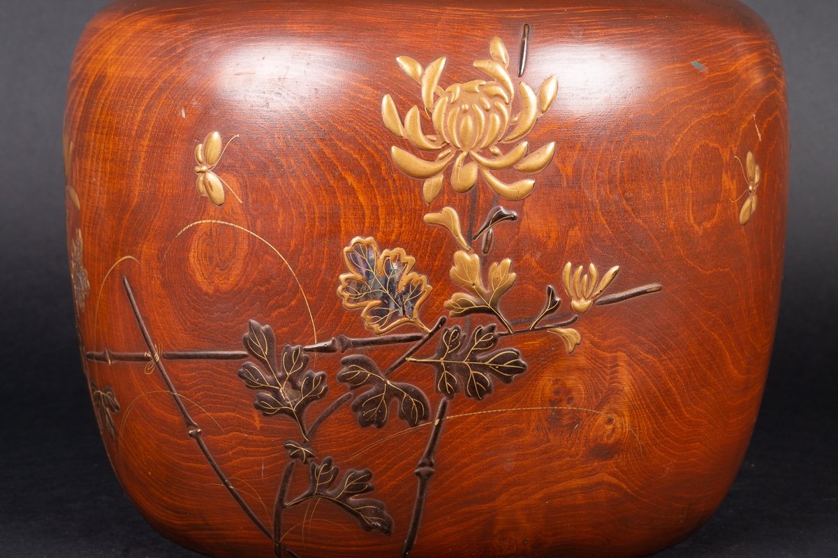 Hibachi In Lacquered Wood Keyaki (elm), Japan, Early. Twentieth Century-photo-2