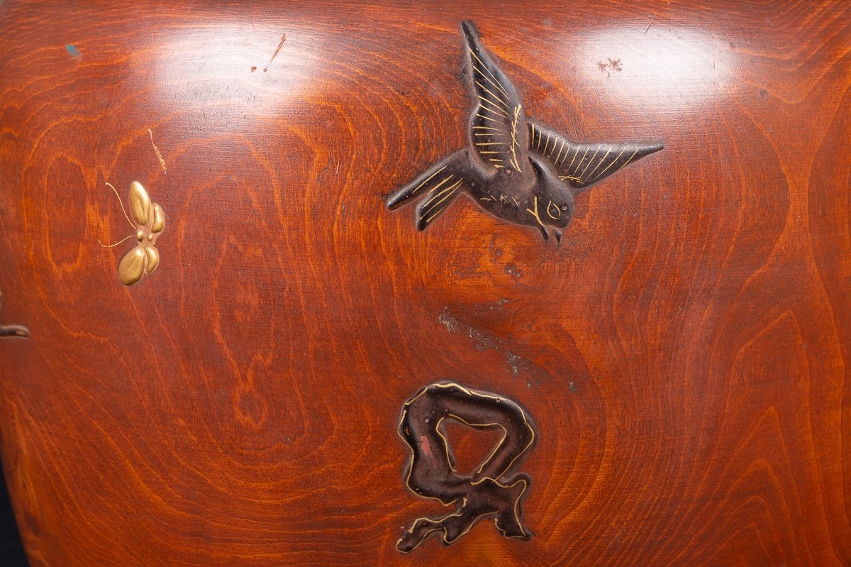 Hibachi In Lacquered Wood Keyaki (elm), Japan, Early. Twentieth Century-photo-6