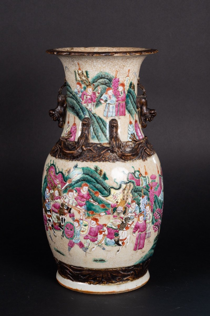 Vase With Warriors, China, Nanjing, Qing Dynasty, Late 19th Century.