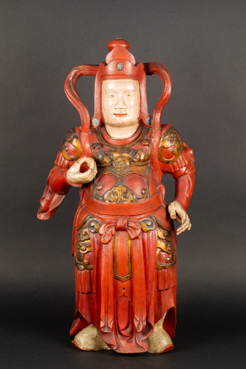 Virudhaka - Heavenly King, Polychrome Wood, China / Vietnam, 18th / 19th Century.-photo-2